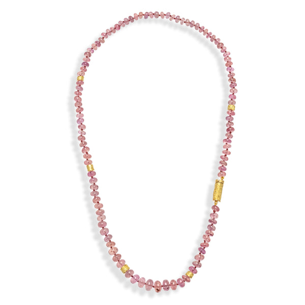 Pink Sapphire Necklace with Reticulated Clasp and Beads