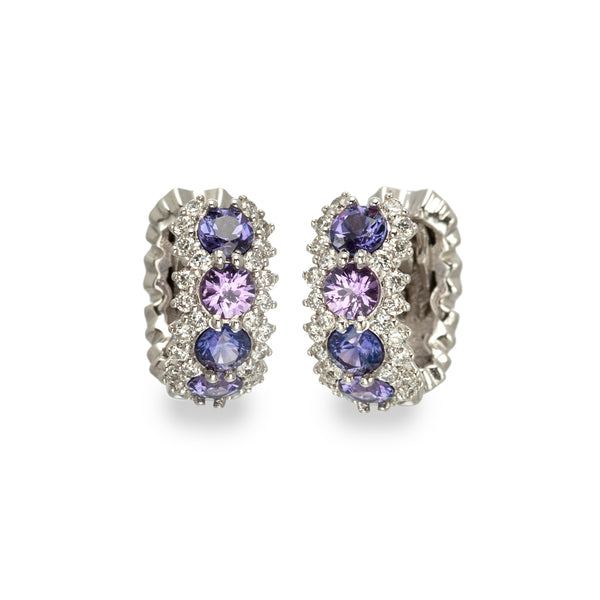 Purple Sapphire and Diamond Huggies