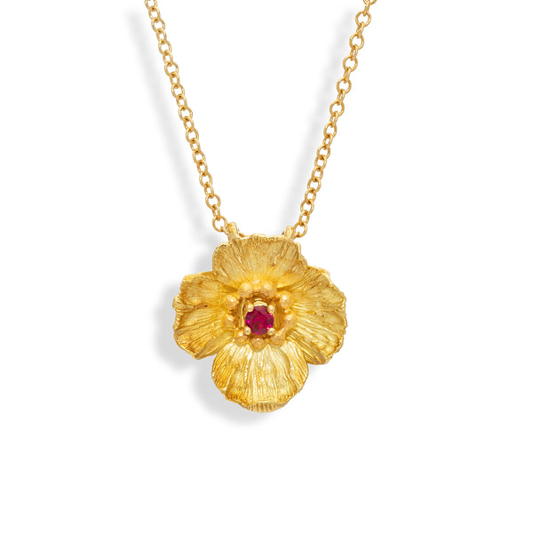 Small Poppy Pendant with Ruby