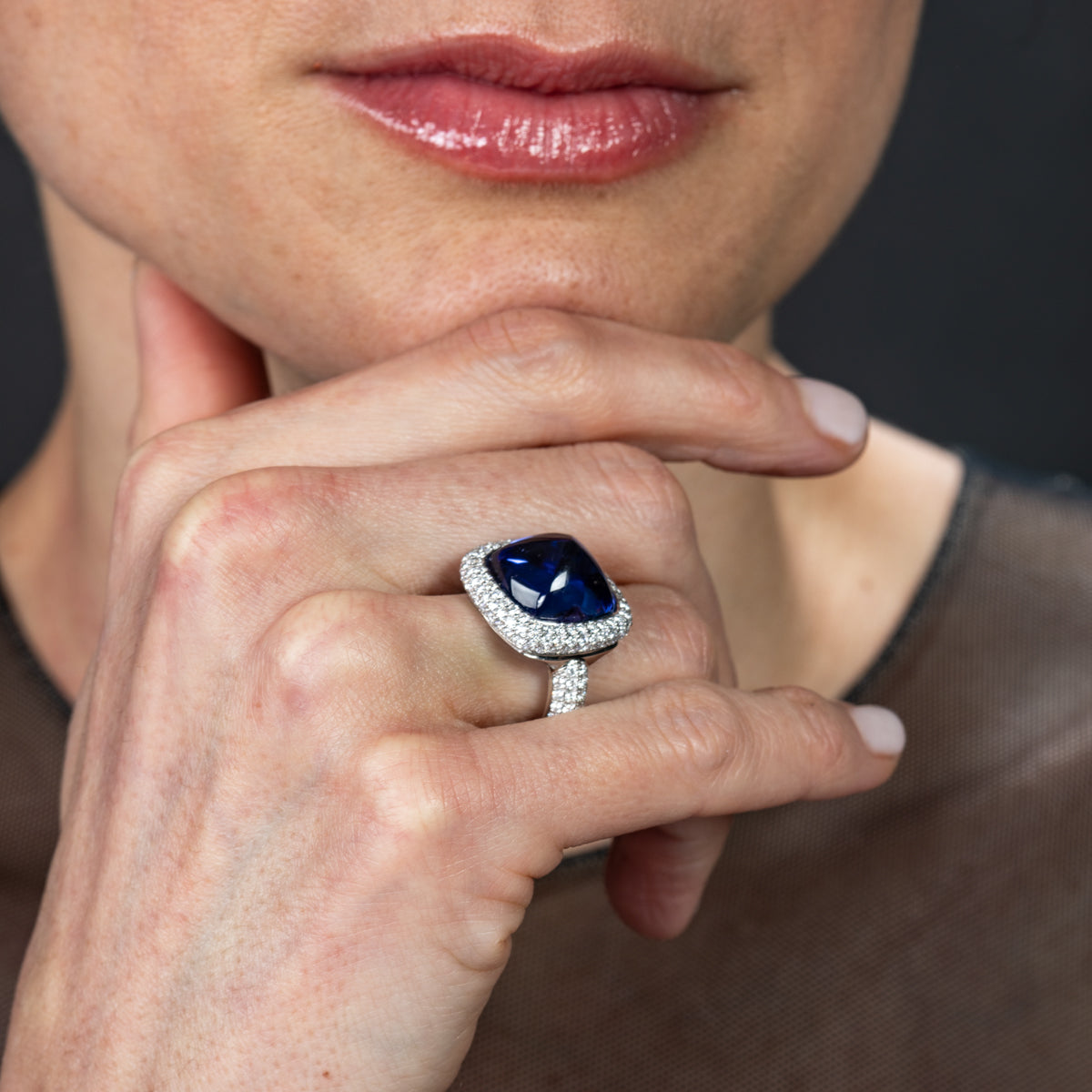 Sugar Loaf Tanzanite and Diamond Ring