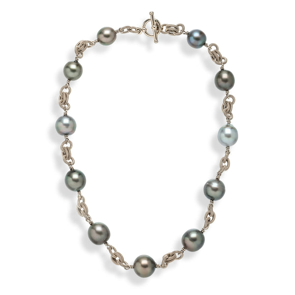 Tahitian Pearl and Coil Link Necklace