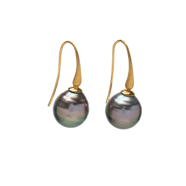 Tahitian Pearls on Matte Drop Hook Earrings