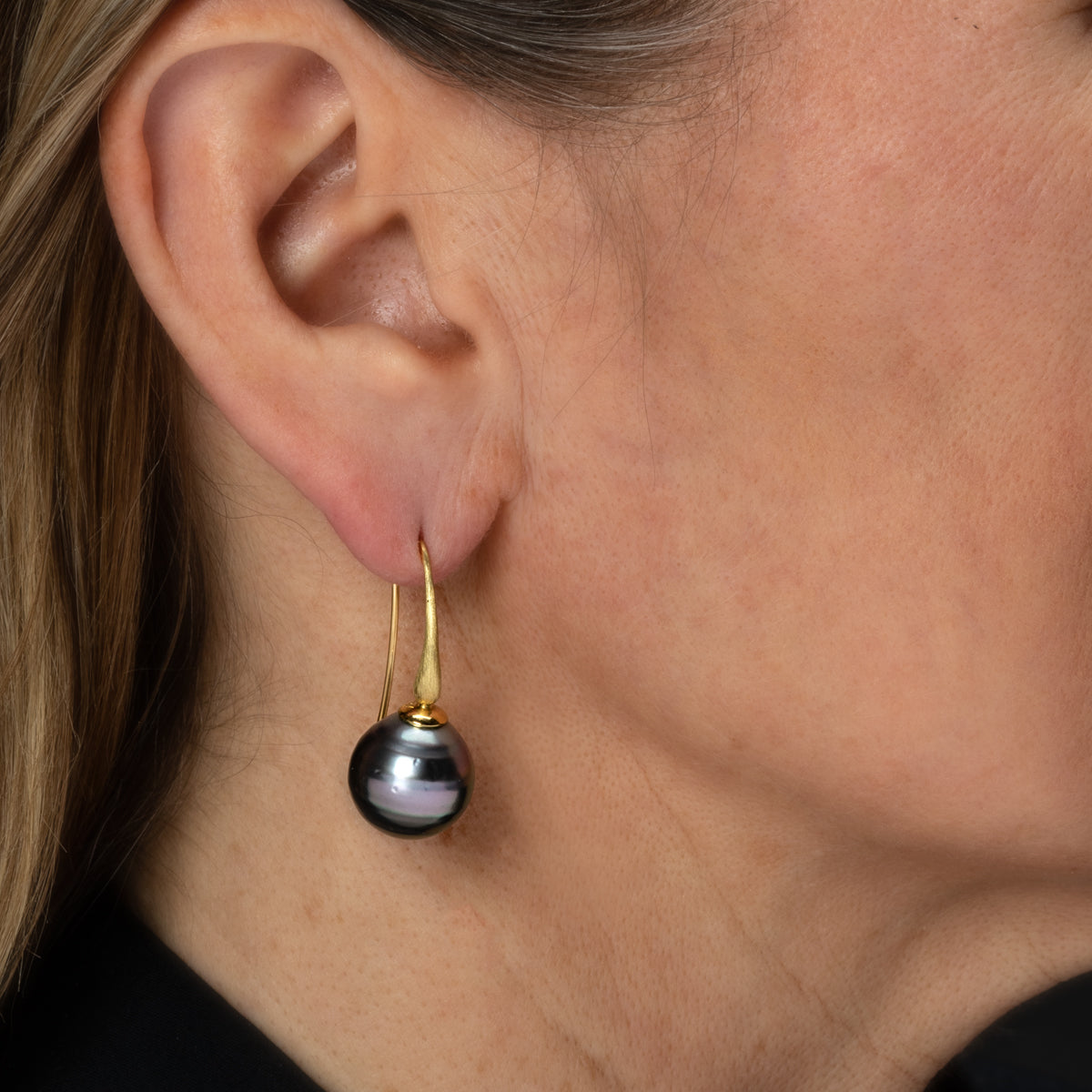 Tahitian Pearls on Matte Drop Hook Earrings