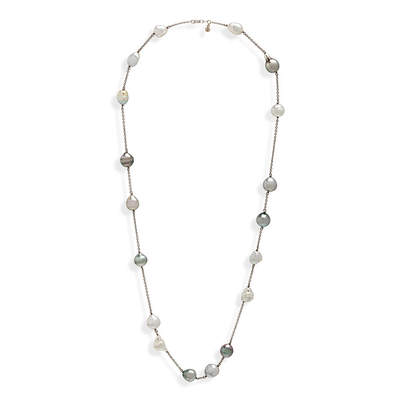 Tahitian and Baroque South Sea Pearls on White Gold Chain