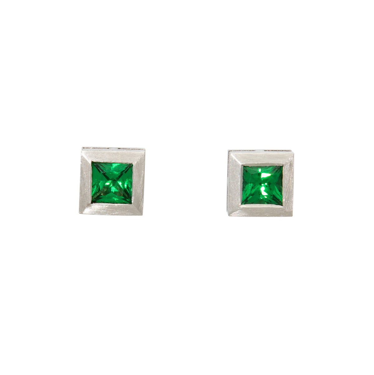 Tsavorite Platinum Square Bolt Earrings