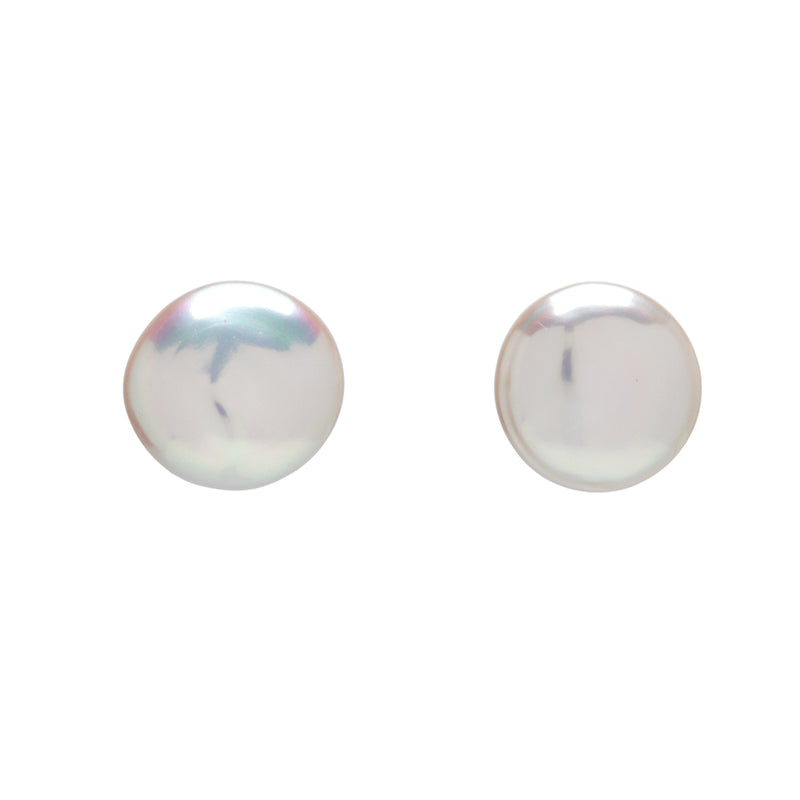 White Keshi Pearl Coin Earrings
