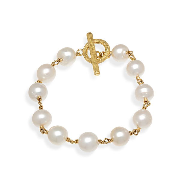 Ridged White South Sea Pearl linked Bracelet