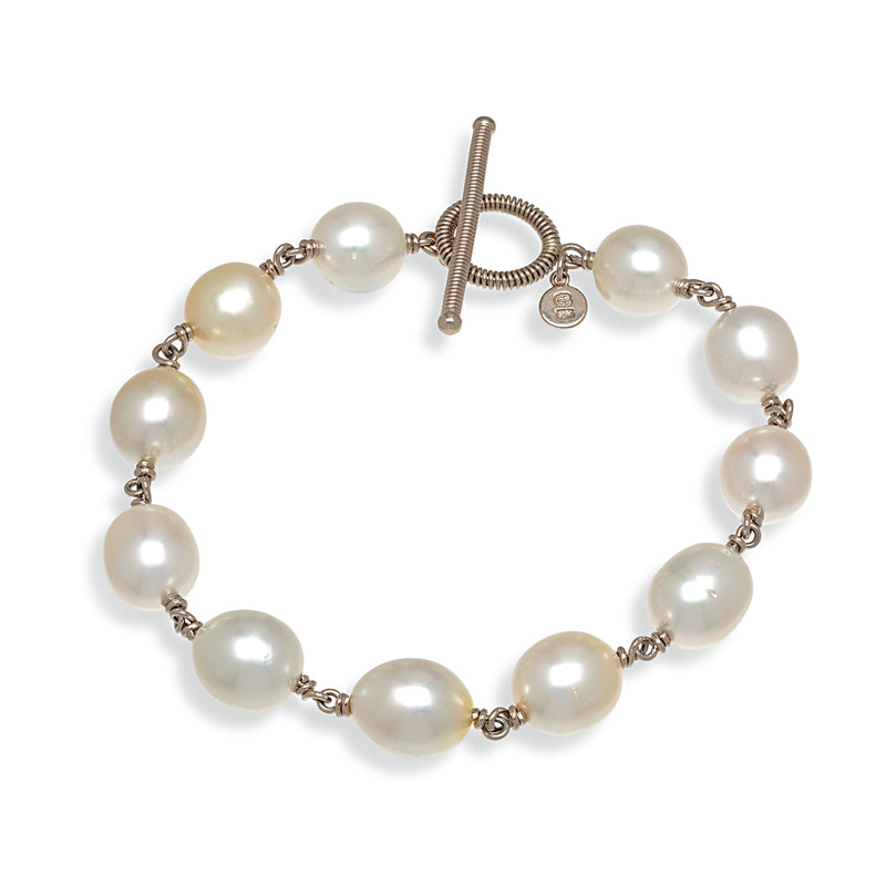 Coiled White South Sea Pearl linked Bracelet