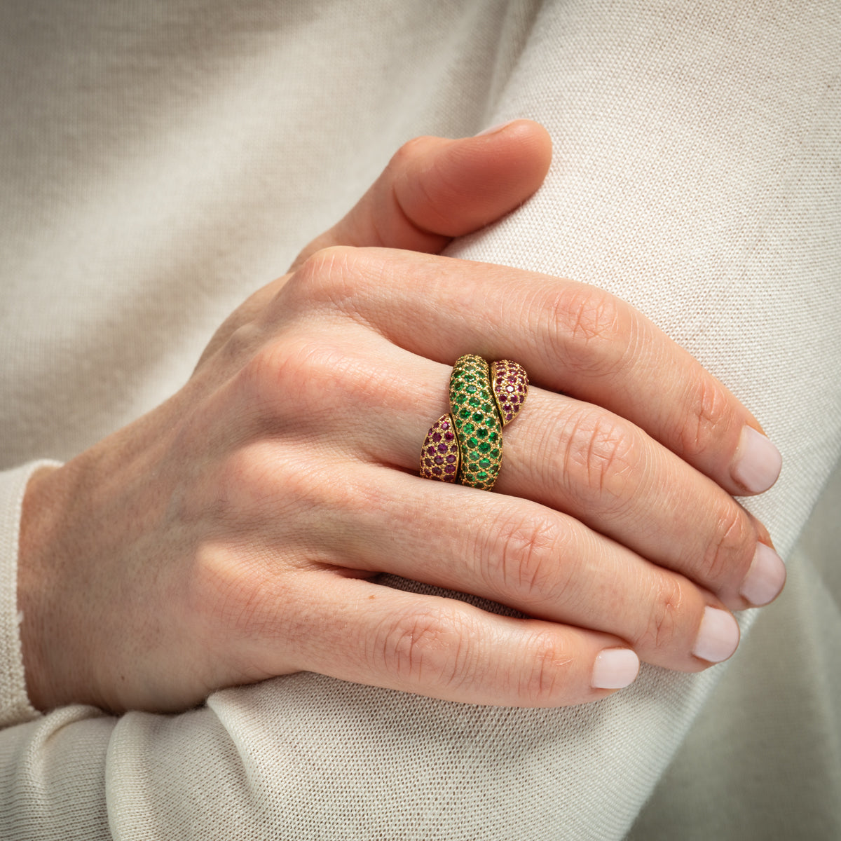 Wrap-Around Ruby and Tsavorite Ring