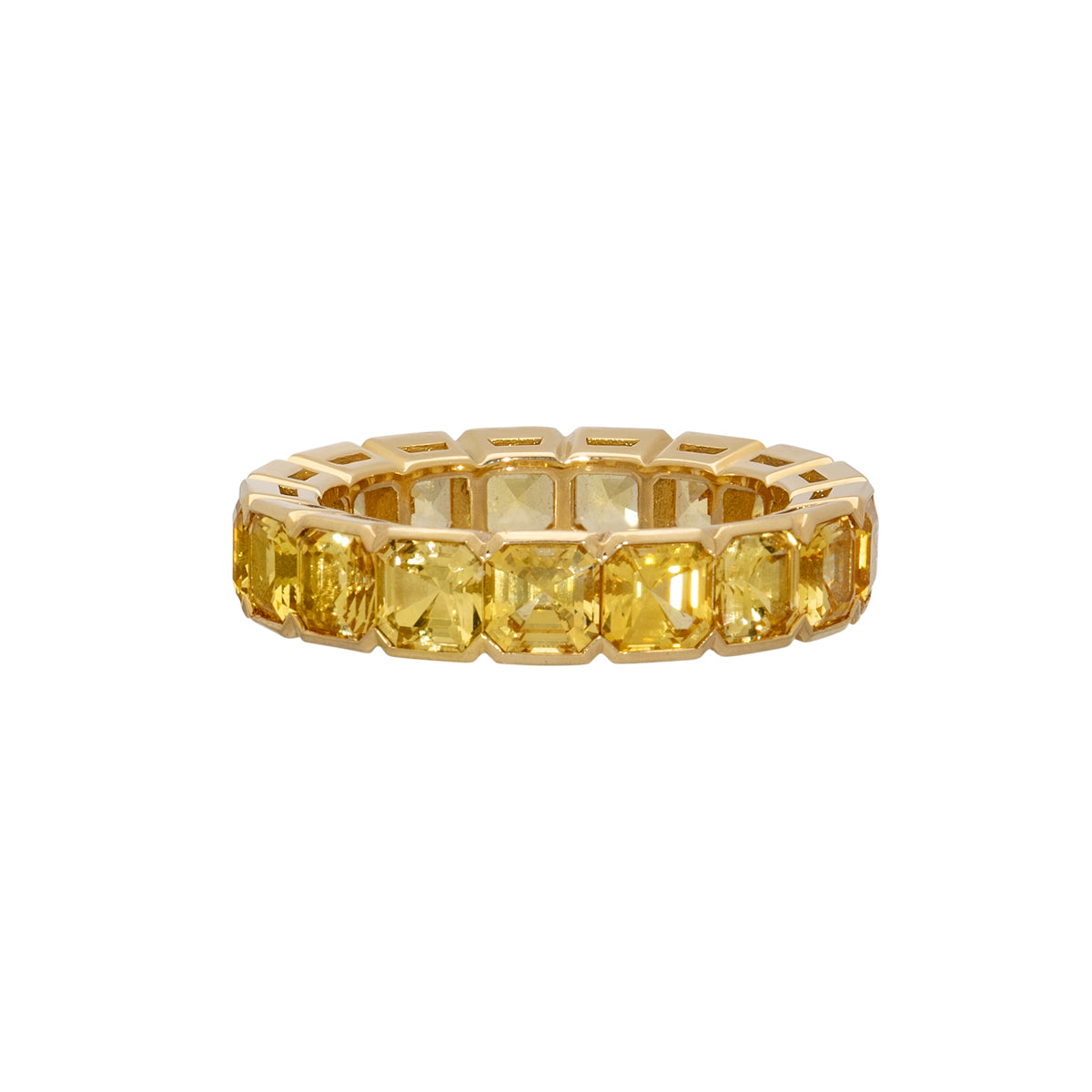 Bague d'Éternité en Saphir Jaune Semi Lunette Coupe Asscher