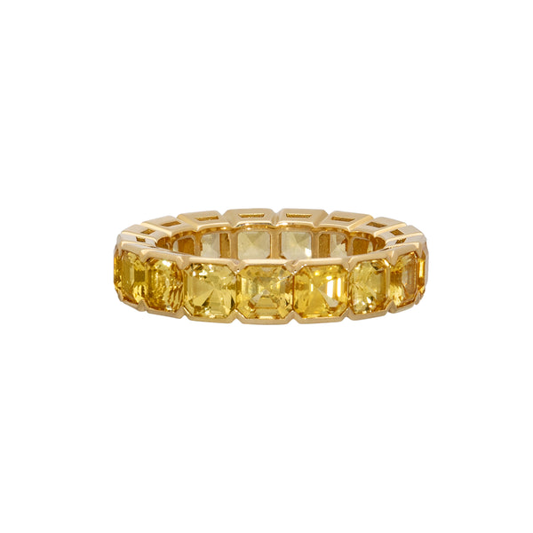 Yellow Sapphire Semi Bezel Asscher Cut Eternity Ring