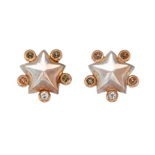 Star Pearl, Andalusite and Diamond Earrings