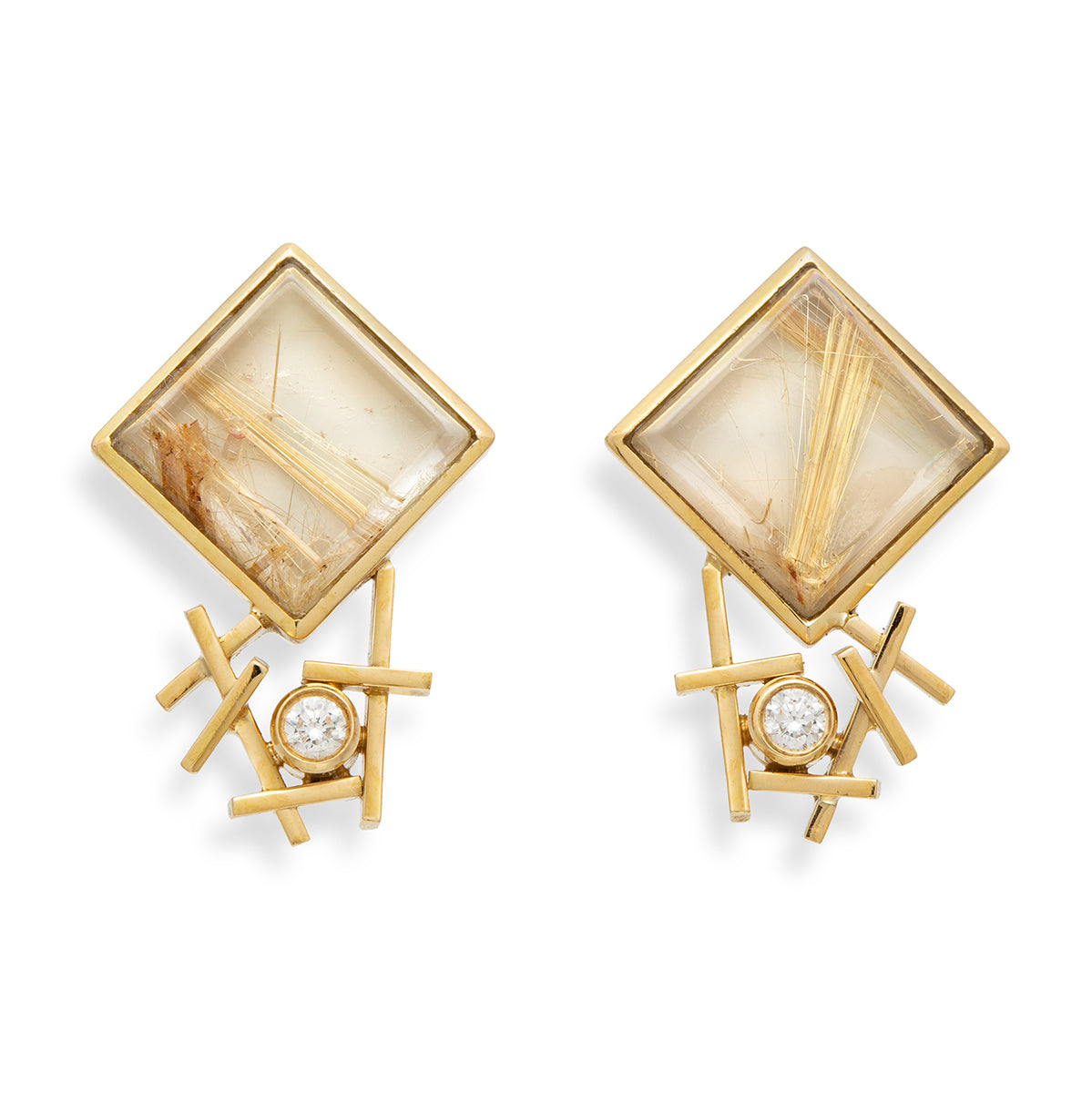 Rutilated Quartz and Diamond Earrings