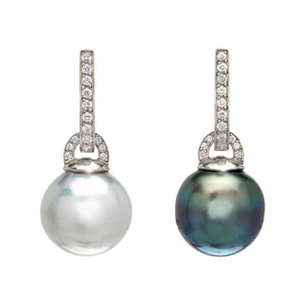 Black and White Pearl Earrings With Diamonds