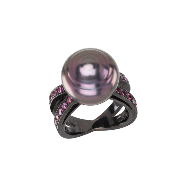 Purple Tahitian Pearl X Ring