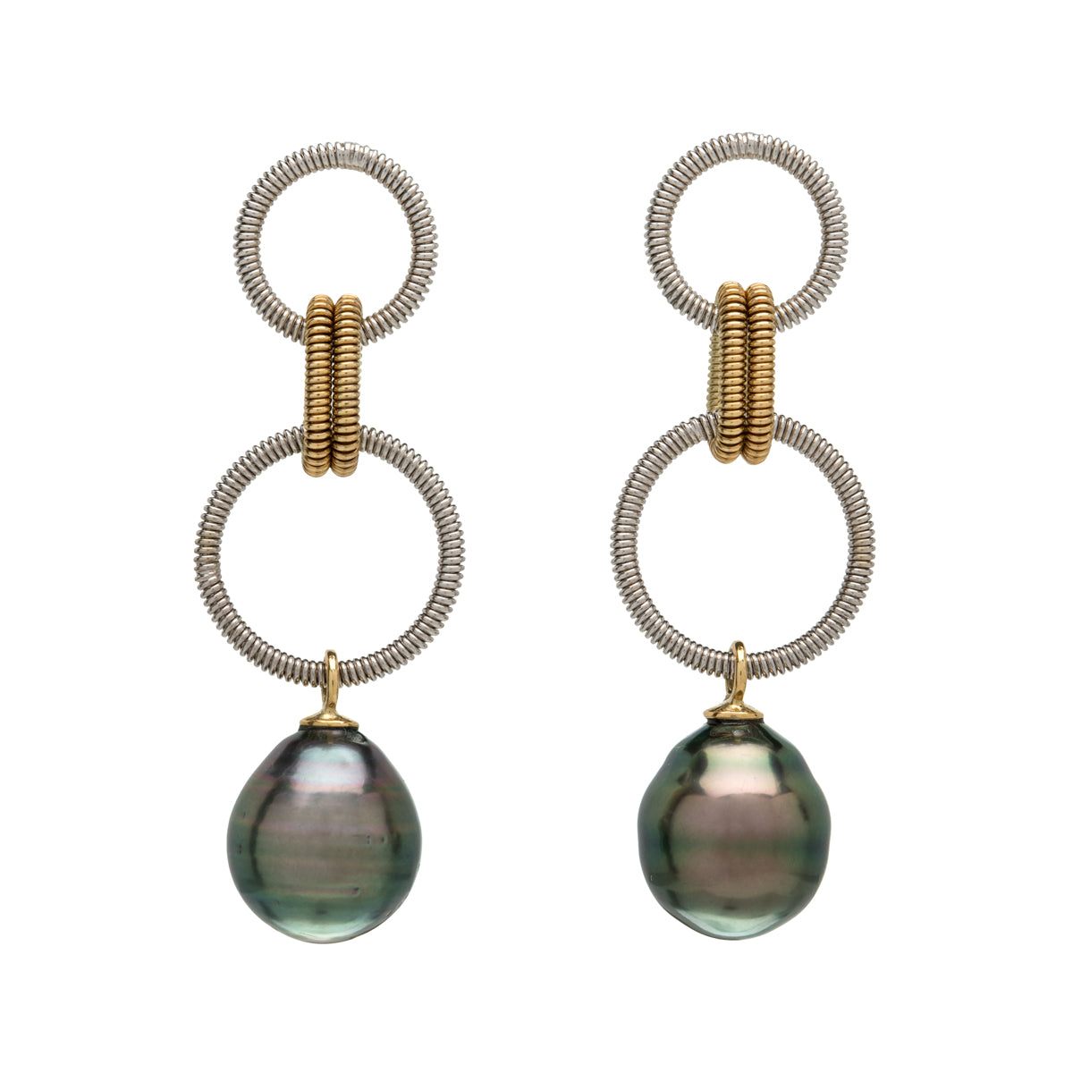 Pearl and Coil Triple Loop Earrings