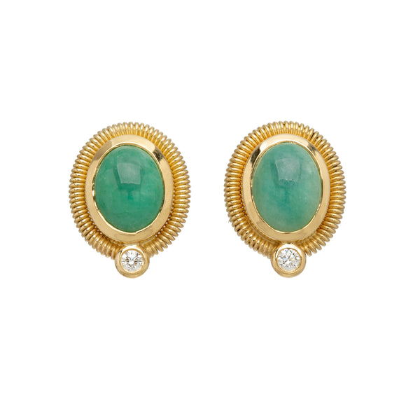 Jade and Diamond Coil Earrings