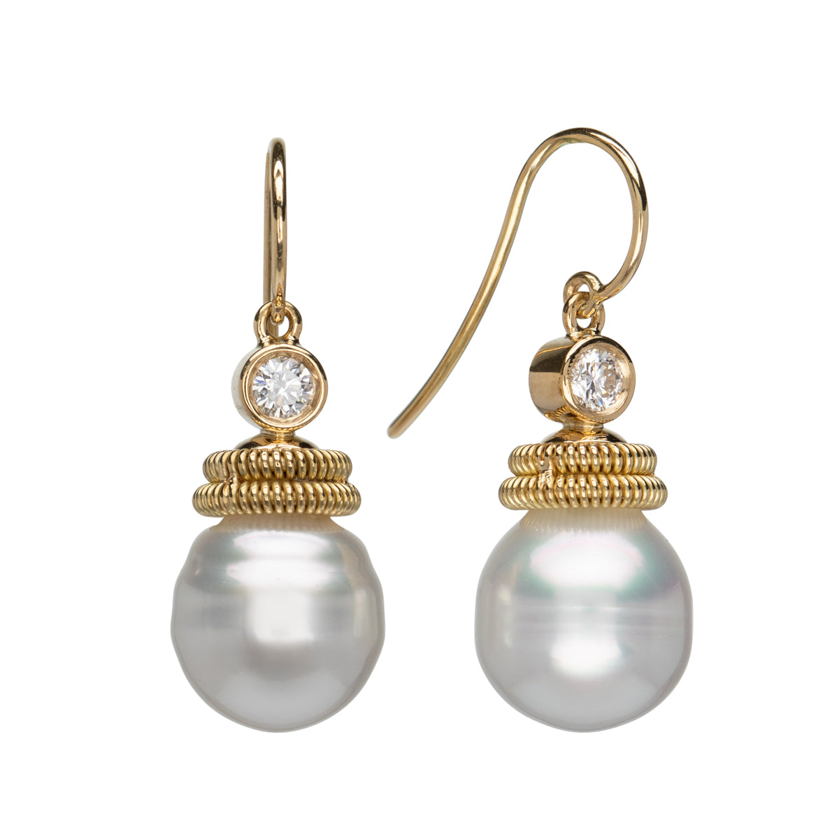 Coil Pearl and Diamond Earrings