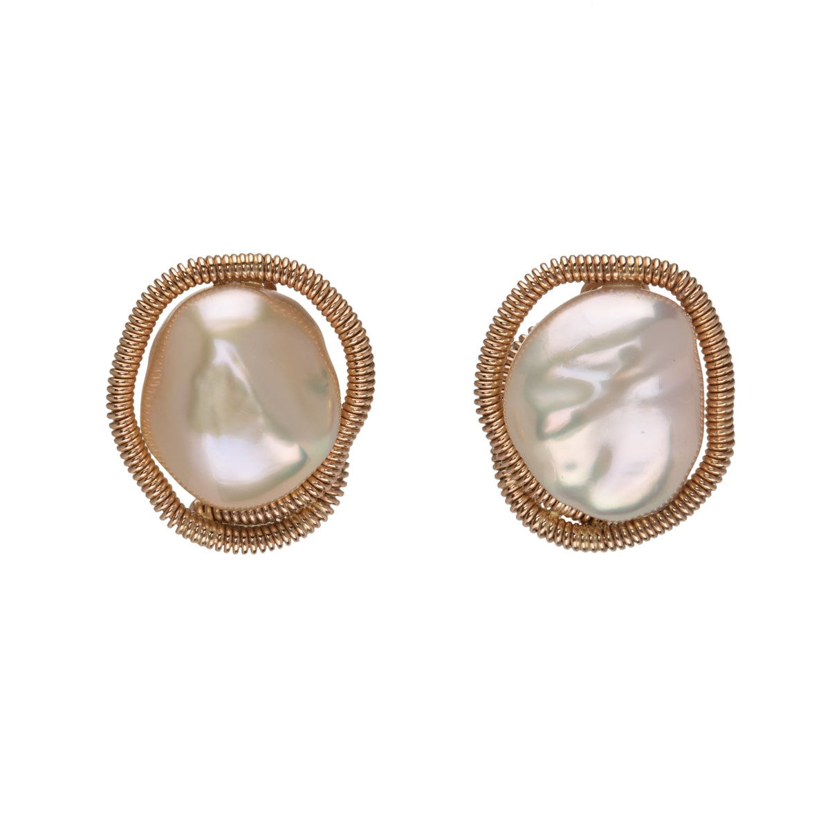 Keshi Pearl and Coil Rosette Earrings