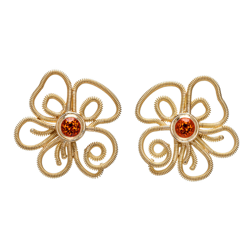 Coil Flower Garnet Earrings