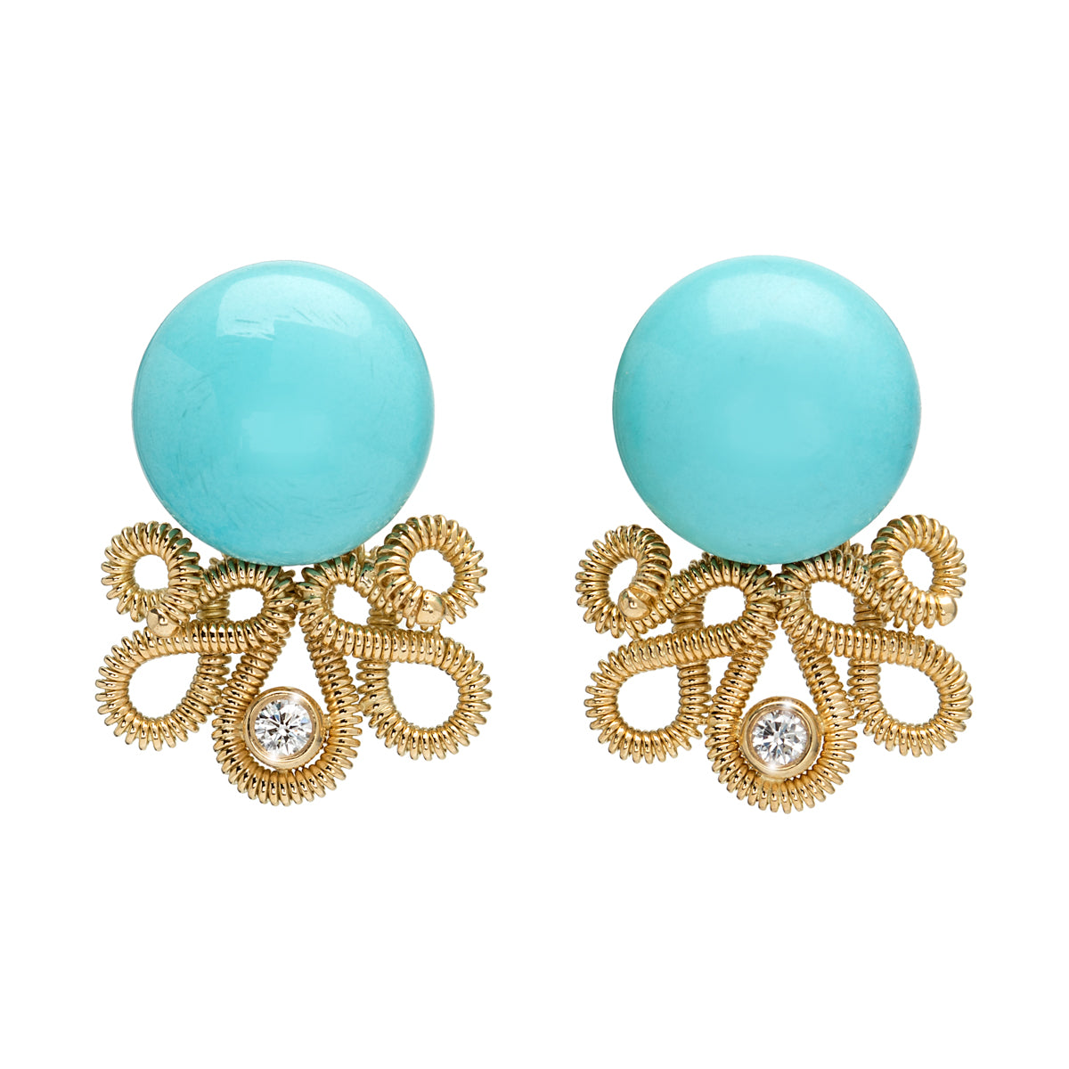 Turquoise & Diamond Coil Earrings