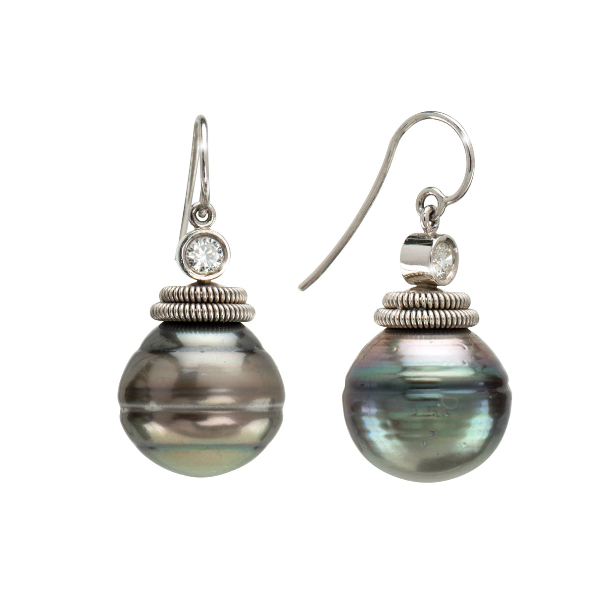 Tahitian Pearl Coil and Diamond Earrings