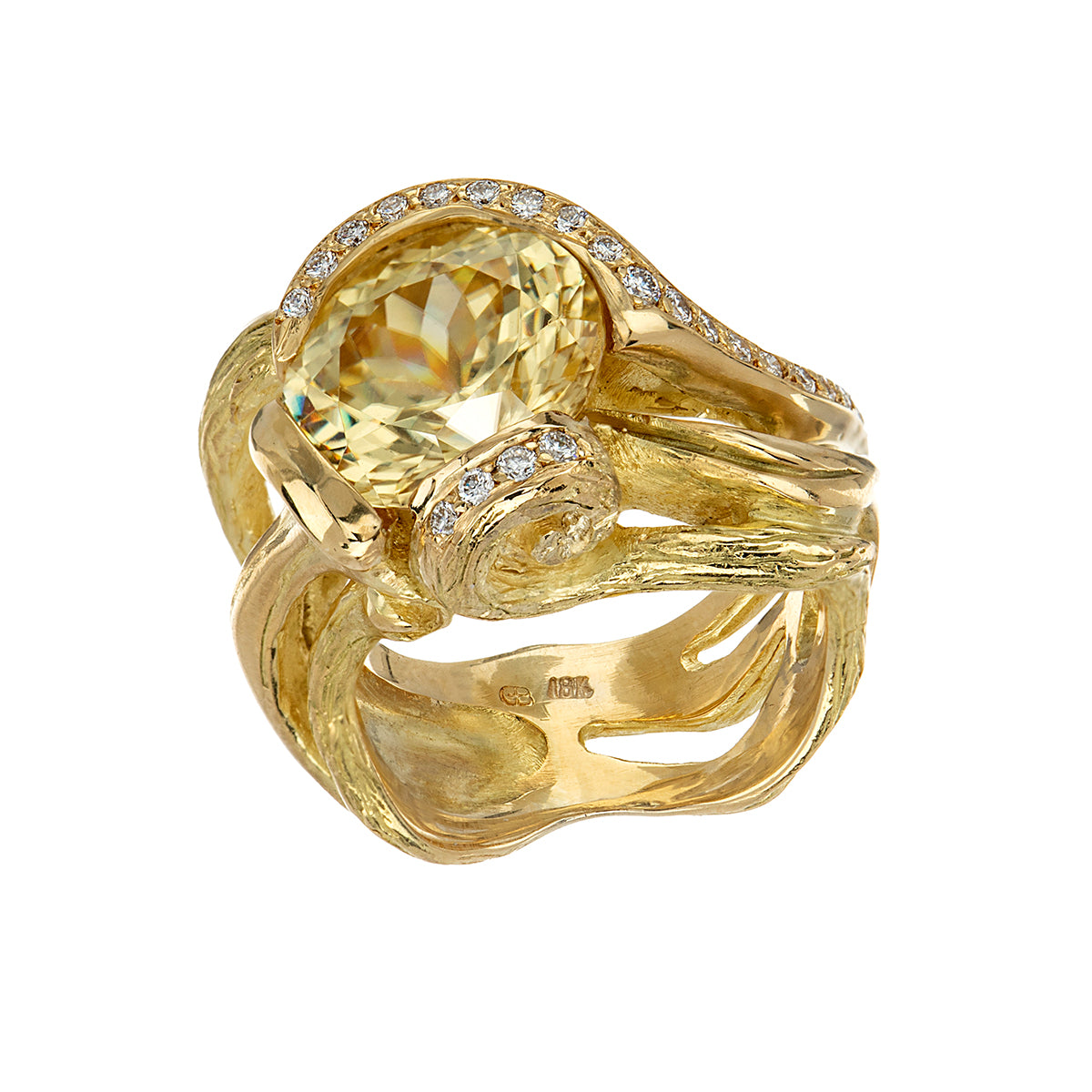 Yellow Zircon and Diamonds Vine Ring