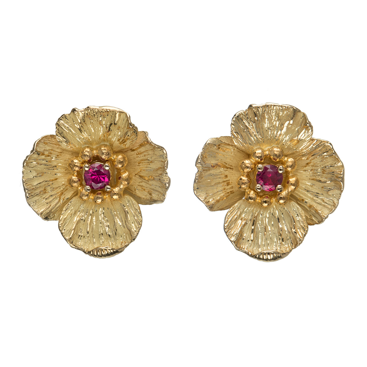 Boucles d’oreilles Petite Fleur de Coquelicot avec Rubis