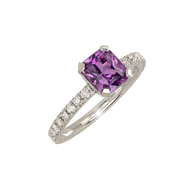 Purple Sapphire on Platinum Diamond Ring
