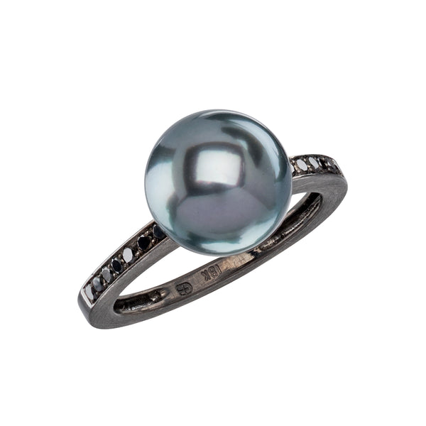 Narrow Tahitian Pearl and Diamond Ring
