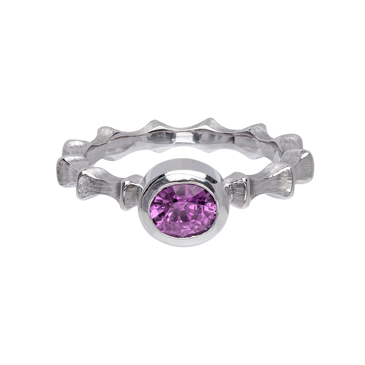 Narrow Gear Ring & Pink Sapphire