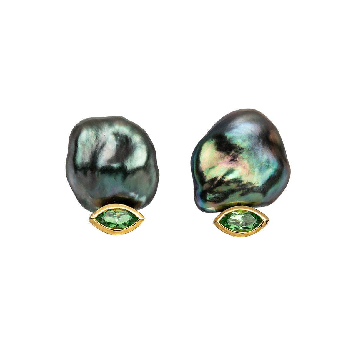 Tahitian Keshi Pearl & Tsavorite Earrings