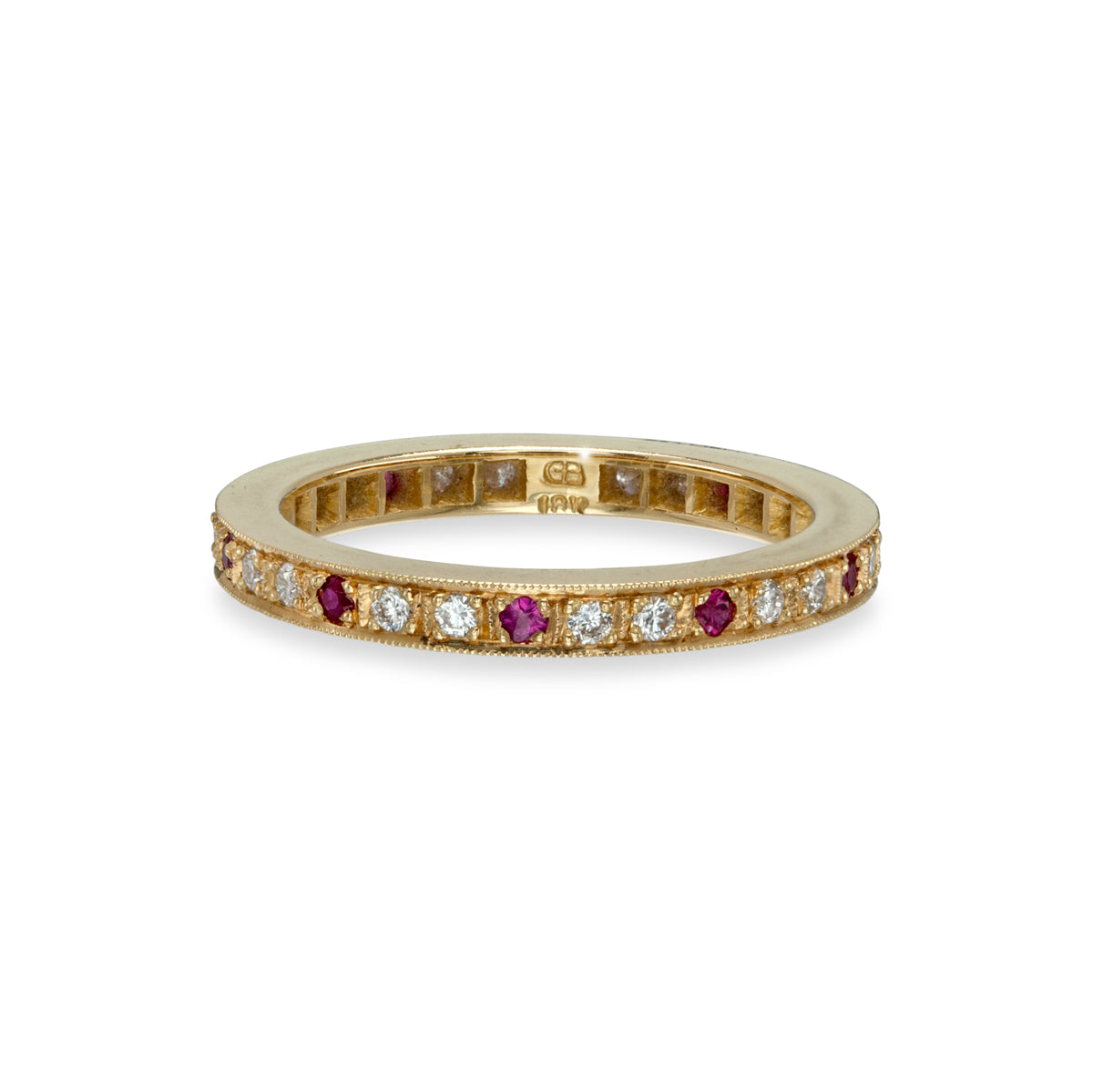 Diamond and Ruby Narrow Flat Pavé Eternity Ring