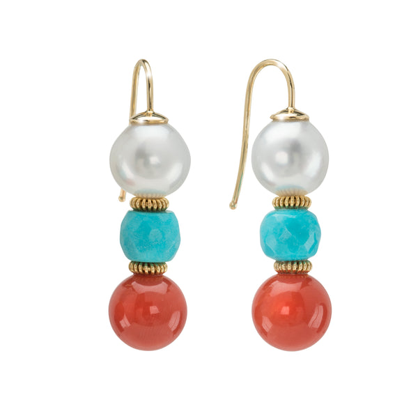 Coral, Turquoise and Pearl Earrings