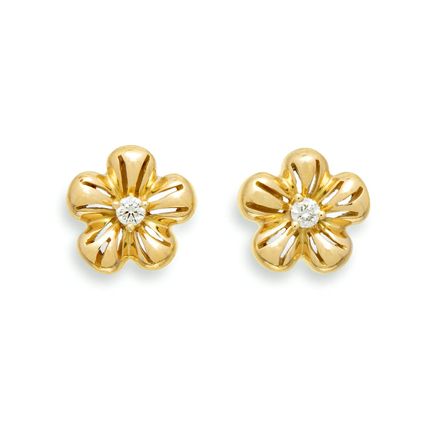 Small Pierced Flower Earrings With Diamonds